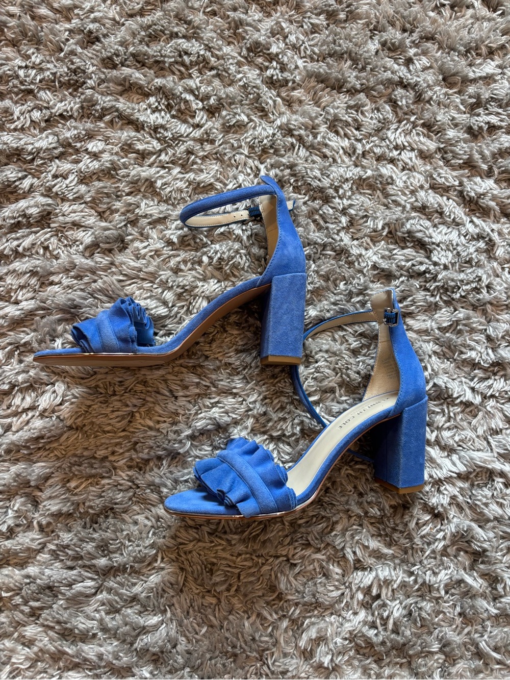 Kenneth Cole Blue Ruffle Block Heel Sandals